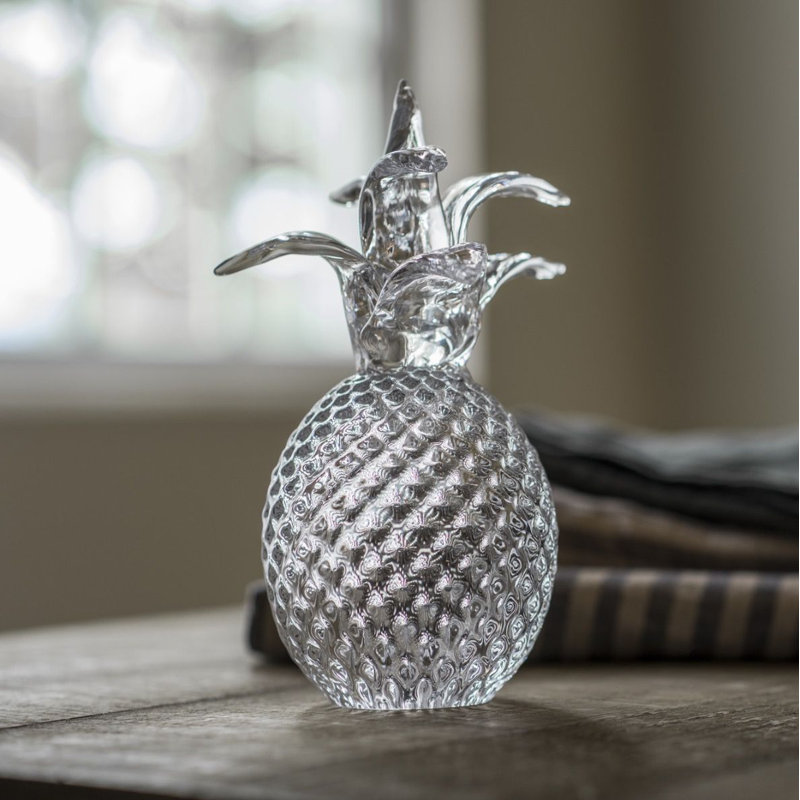 Handmade Glass Pineapple Figurine, 7.75" H x 4.25" W x 4.25" D