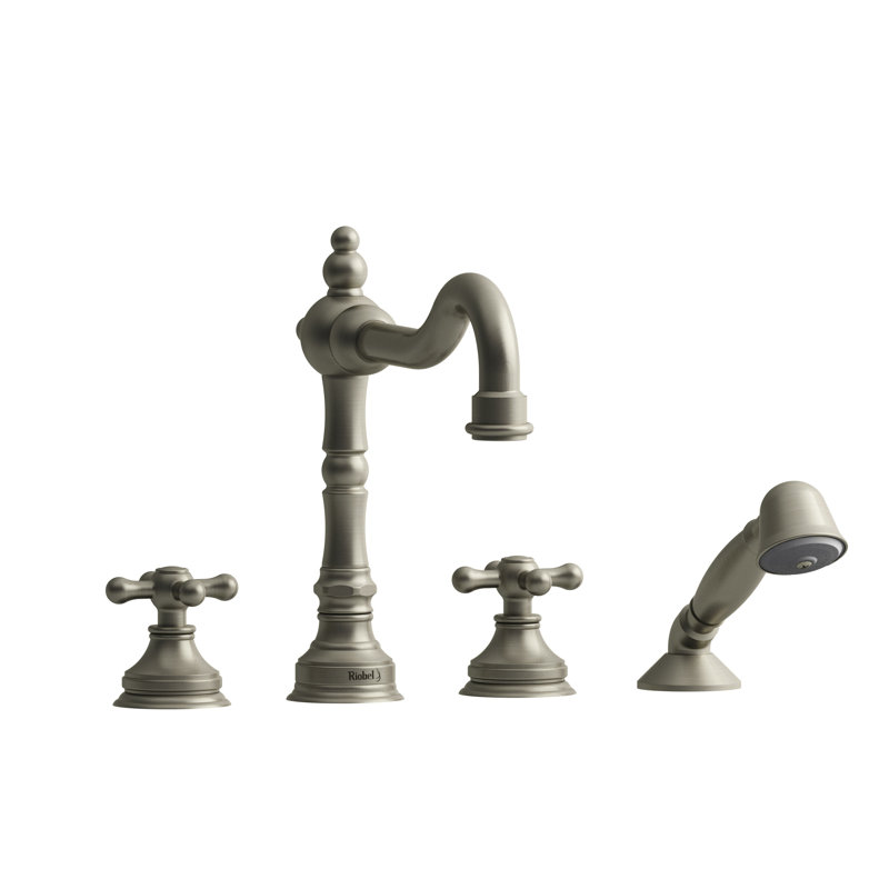 Retro™ 4-Hole Deck Mount Tub Filler, Brushed Nickel, Cross Handle