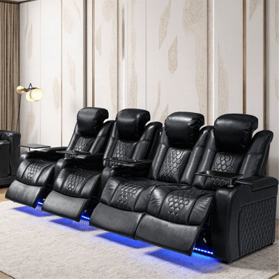Fauteuil inclinable électrique de 124,4 po pour 4 personnes avec nappa de grain supérieur, relaxation entièrement réglable, charge intelligente, éclairage DEL RVB dynamique