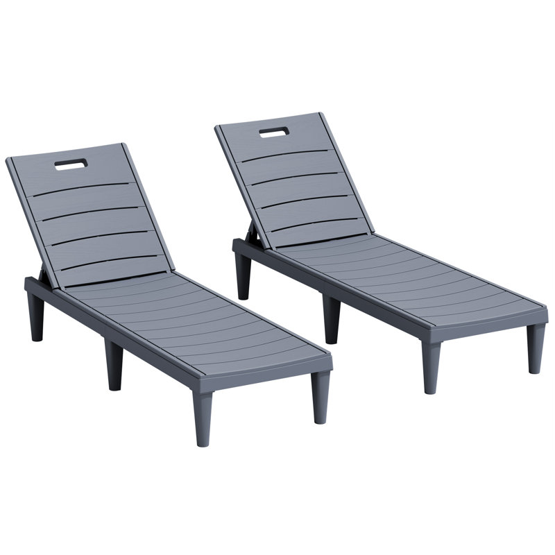 Set Of 2 Resin Outdoor Chaise Lounge Chairs With 5 Adjustable Positions, Waterproof & Tool-Free Assembly For Patio Poolside