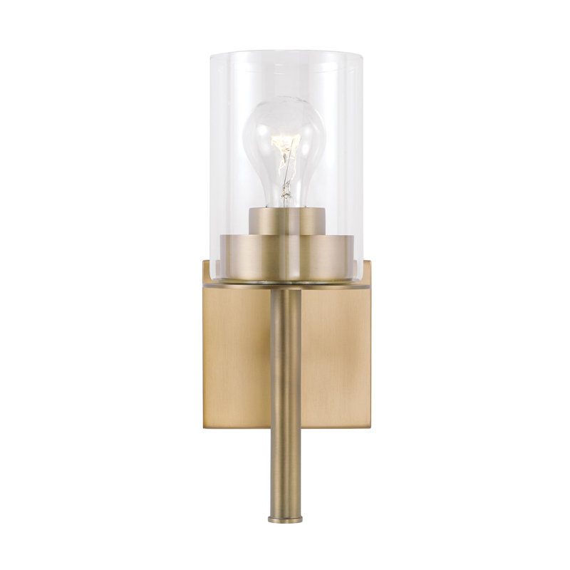 Applique murale 1 lumière en nickel brossé l 5 po x H 13 po avec verre transparent, Laiton vieilli