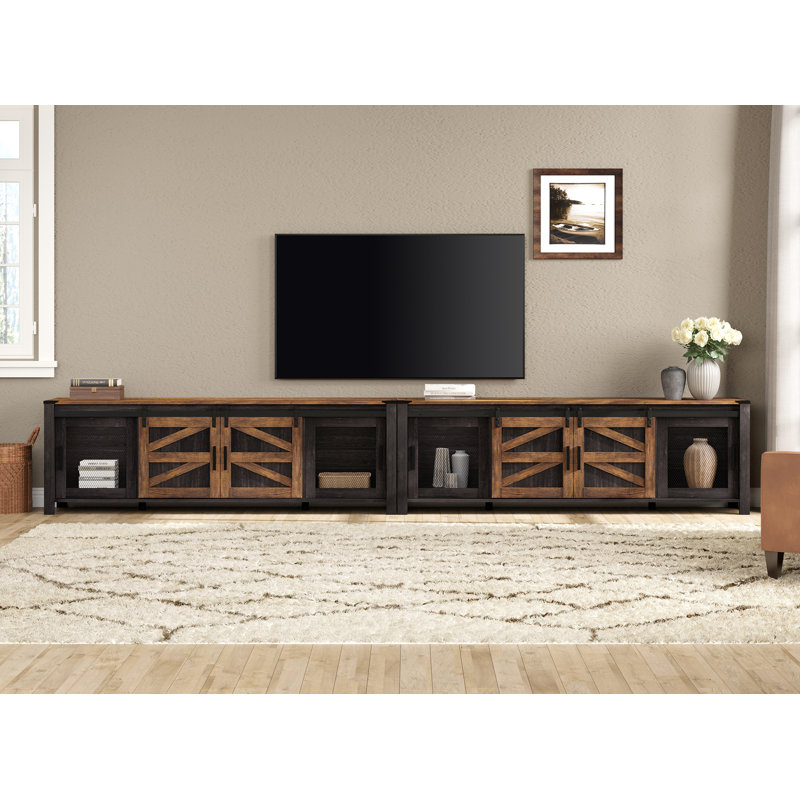Meuble télé 2 en 1 Gracie Oaks pour 100 pouces, noir et brun, Bois blanc