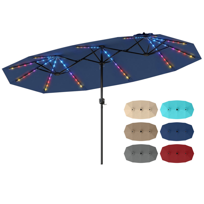 Parasol à double face avec manivelle solaire à DEL changeant de couleur bleu marine, Marine