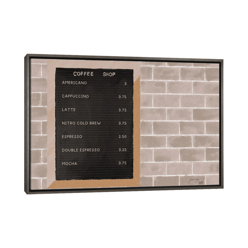 Café menu - reproduction d'art murale - toile encadrée, 26 po x 18 po, Toile avec cadre, Gris