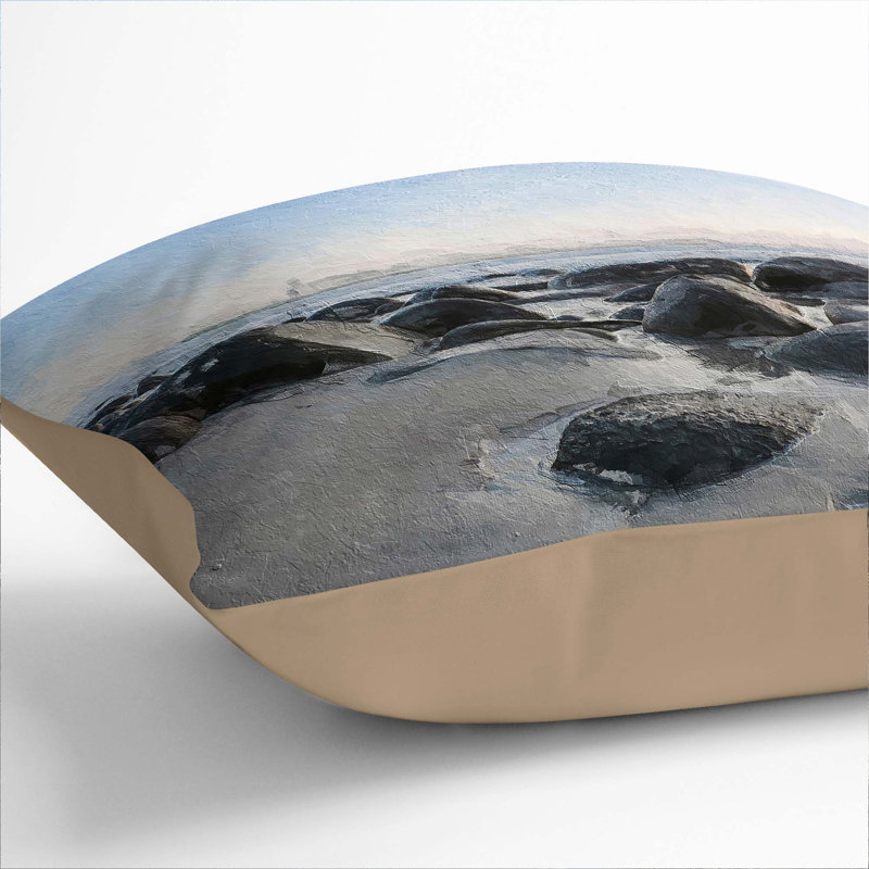 Lofoten Beach in Norway Cushion with Filling, 40cm H x 40cm W x 15cm D, Stone