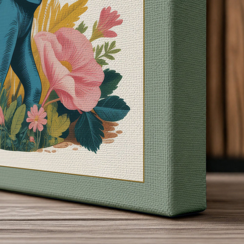 Elephant in Bloom Botanical - Wrapped Canvas, 30x20 - 76.2 x 50.8 cm, Sage Border