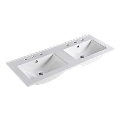 Plateau de meuble-lavabo double 47,6 po en blanc avec lavabo
