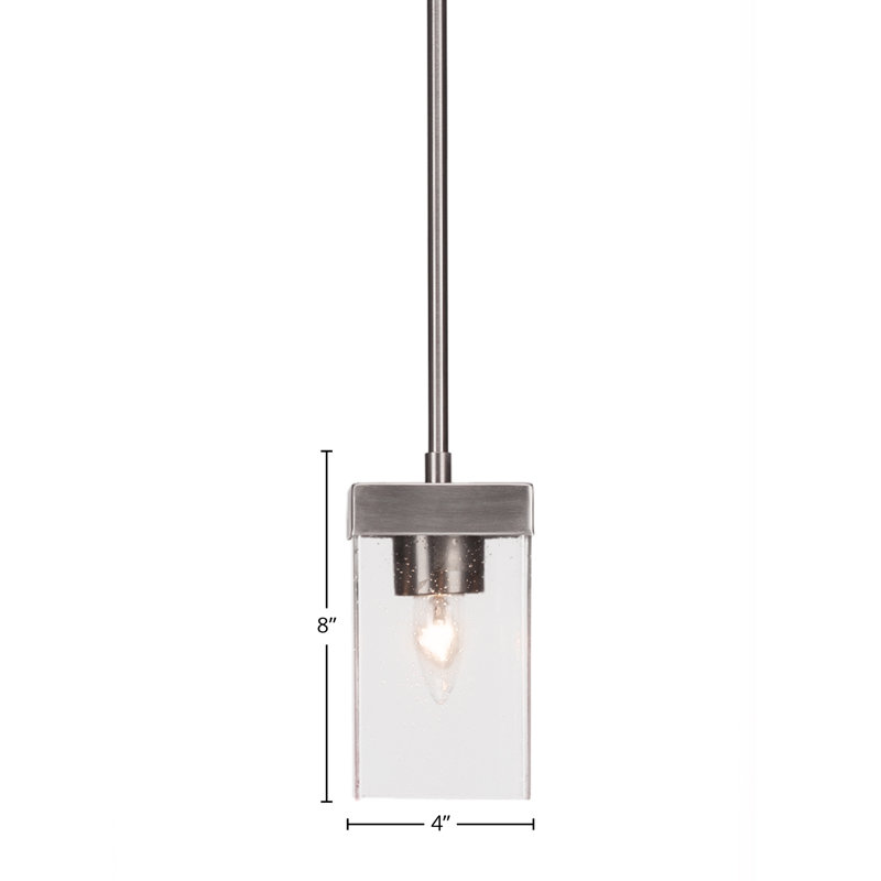 Karson Stem Hung Mini Pendant Shown With 4" Square Clear Bubble Glass, Graphite
