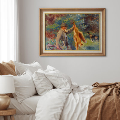 Hunter with Fox and Hunting Dogs in Forest Artwork, Bedroom Pictures, Framed Canvas Giclee Print Wall Art