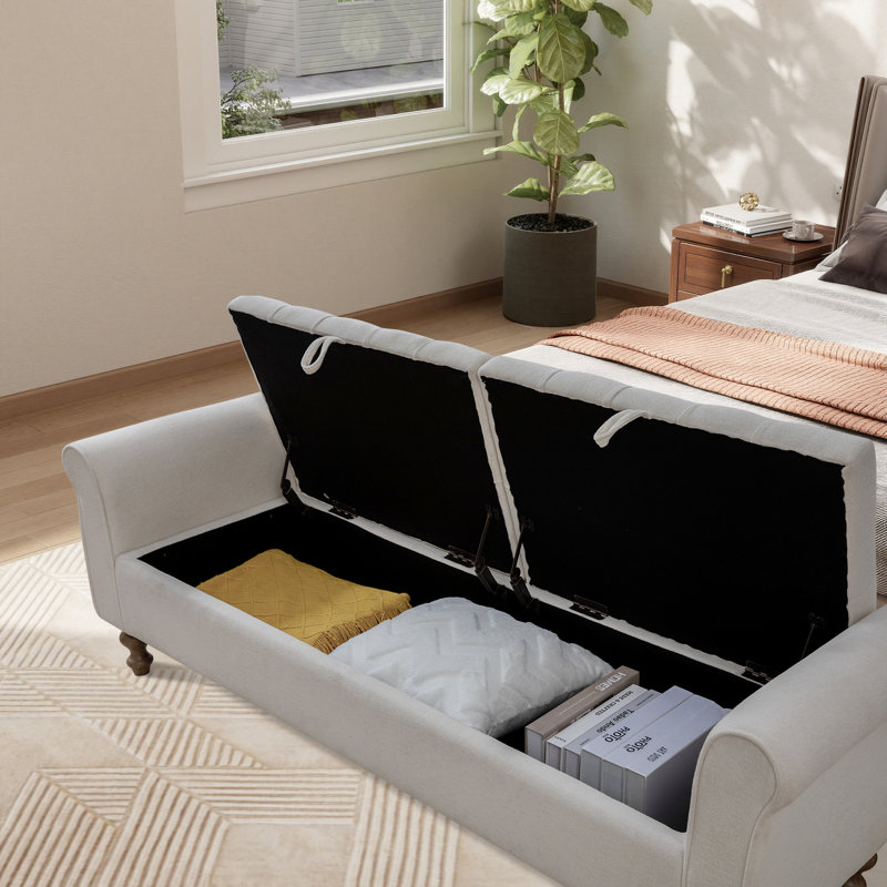 Banc de rangement rembourré l 65,7 po avec couvercles, Beige
