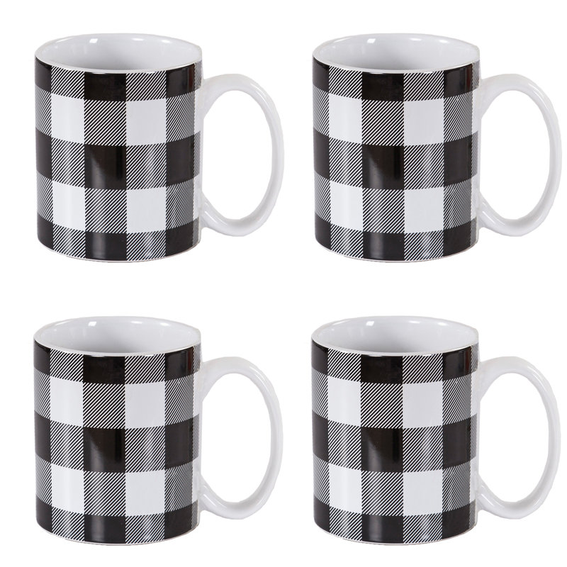 Buffalo Check Black and White Ceramic Mug Set of Four