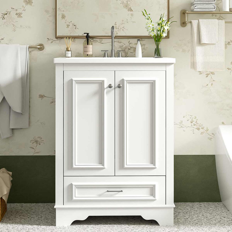 Meuble-lavabo moderne autoportant de 24 po avec porte en céramique et portes à fermeture douce Modern, Blanc