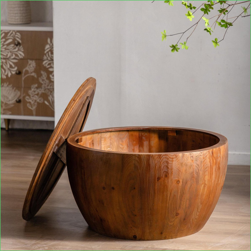 Table basse vintage en bois de sapin brun avec rangement, 31,5 po, facile à nettoyer pour le salon