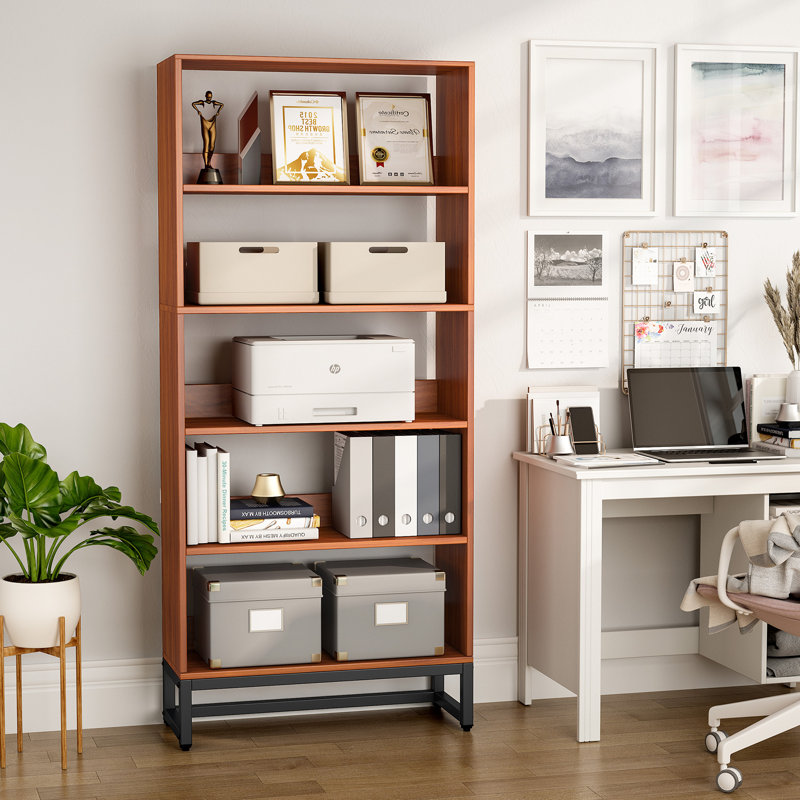 Glasford 70.9'' H X 31.5'' W Tall Bookcase, 5-Tier Storage and Display Shelf, Sandalwood, No