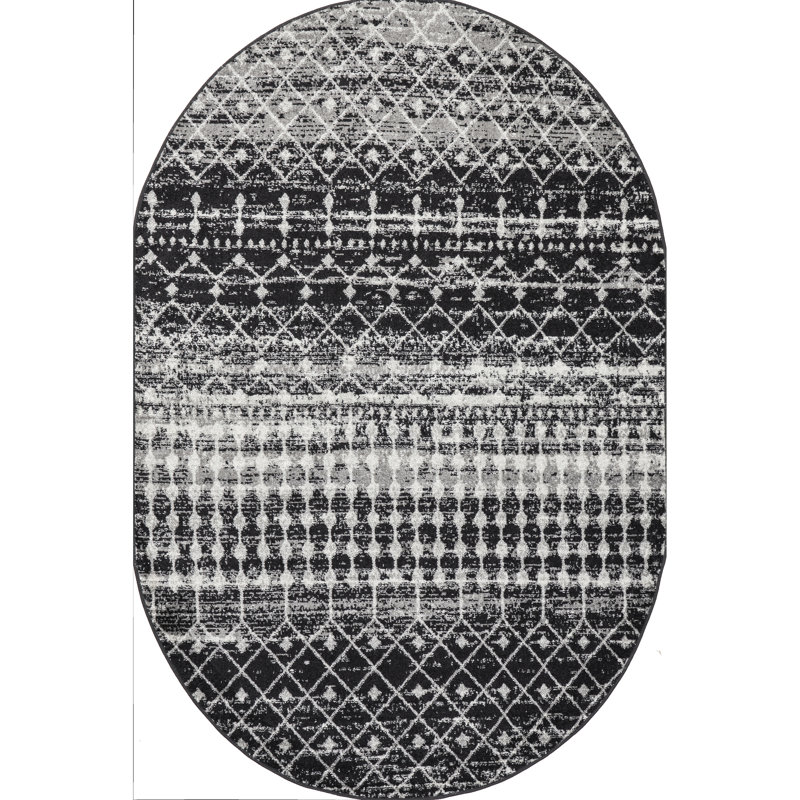 Amandine Moroccan Power Loom Performance Black Rug, Square 8'