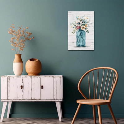 Fleur, toile, art mural, décoration rustique pour salle de bain, impressions de nature morte de campagne, peintures murales botaniques rétro, abstrait, thème de fleurs colorées, décoration pour chambre à coucher, 12 po x 16 po