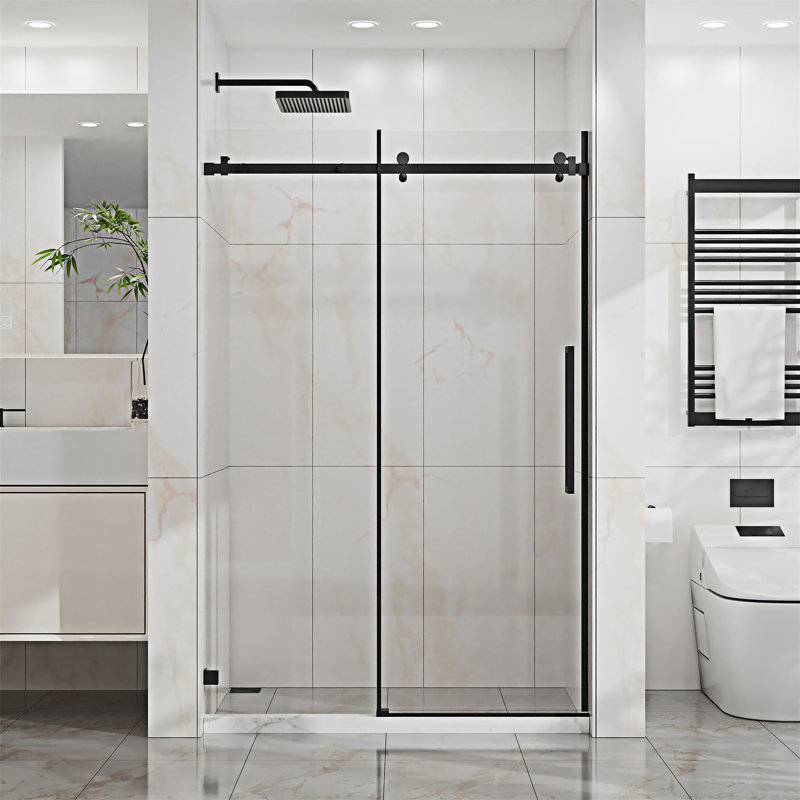 Porte de douche coulissante sans cadre, Noir mat