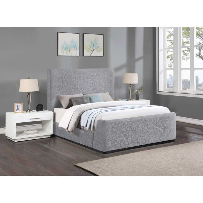 Oliver Boucle Fabric Queen Bed, King, Grey Boucle Fabric