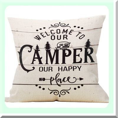 Happy Camper Pillow Cover - RV Decorations & Gifts | Camper Decor | Gifts for Campers | Camper Decorations for RV Owners