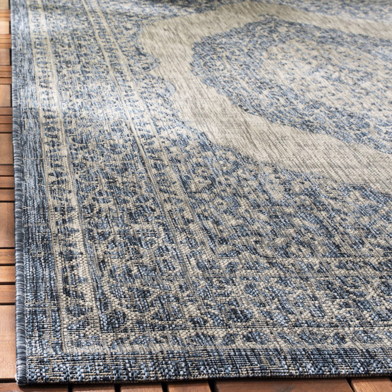 Auburn Light Grey/Blue Indoor/Outdoor Rug, Rectangle 79 x 152 cm