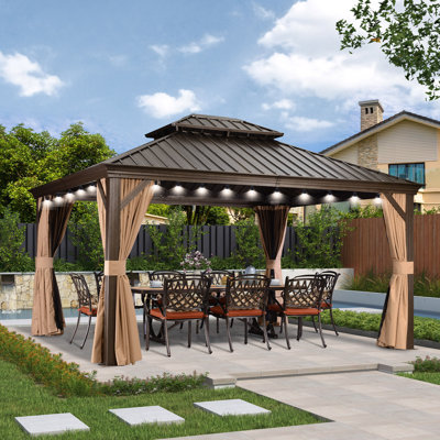 Pavillon de jardin pourpre avec toit rigide 12 pi x 14 pi avec filet et rideaux