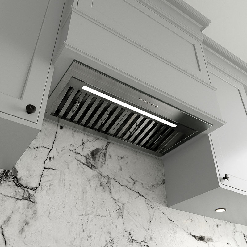 Streamline 28 In. T-4267-1-DL Botricello Ductless Insert 350 CFM Range Hood In Brushed Stainless Steel With Baffle Filters, Electronic Button Control, LED Light