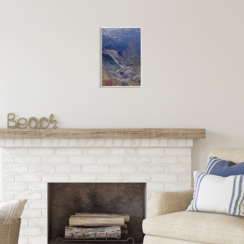 Au-508-Giclée, jeu de coquillages sous les dauphins, H 15 po x l 10 po x P 0,5 po, Mdf
