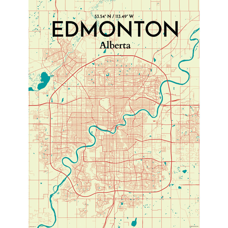 « edmonton city map », reproduction d’impression sur affiche en couleur, H 24 po x l 18 po