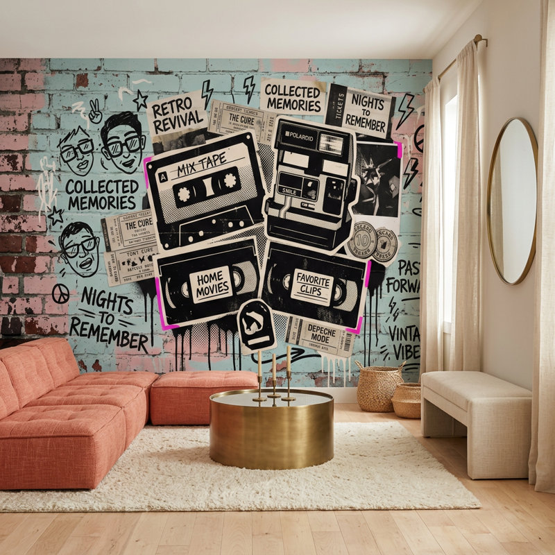Papier peint brique Graffiti, Peler et coller, 200 po x 120 po