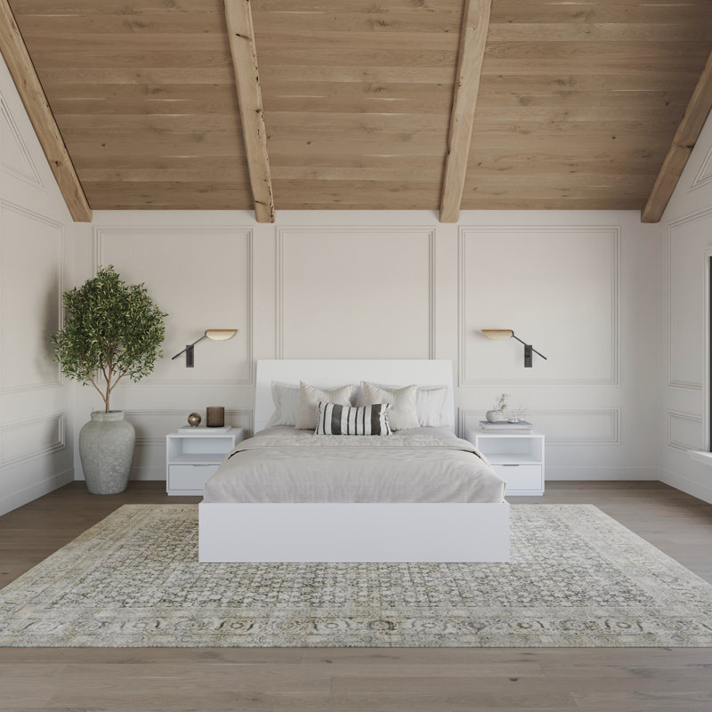 Ensemble de chambre à coucher avec rangement double Ryerson, 4 pièces, Complète, Blanc