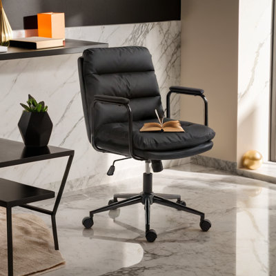 Mid Back Ergonomic PU Home Office Chair With Wheels