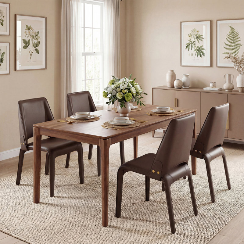 Vannes Vegan Leather Dining Chair, 4, Brown, No Assembly Needed