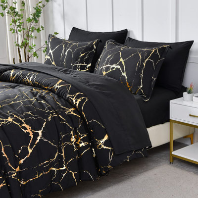 Metallic Marble Comforter Set,7 Piece Bed In A Bag
