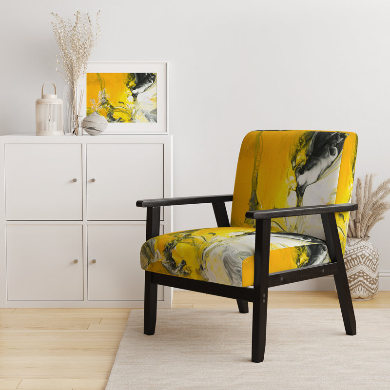 Madoline - Acrylique marbré jaune avec un nuage de noir - Fauteuil rembourré moderne