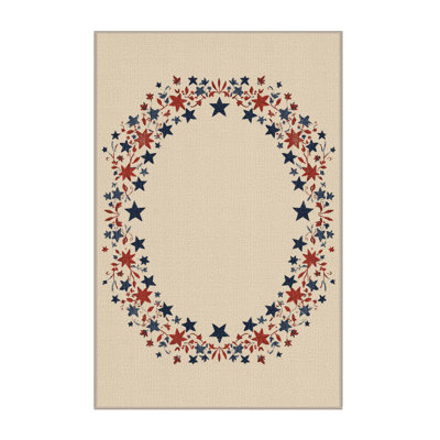 Soft Plush Ferree July 4Th Modern & Contemporary Abstract Area Rug in Beige – Beige Binding
