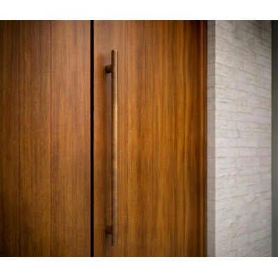 Modern Contemporary Long Stainless Steel Push Pull Door Handle for Home Entrance Glass Shower Wooden Barn & Office Store Shop Doors - Elite Model - Round