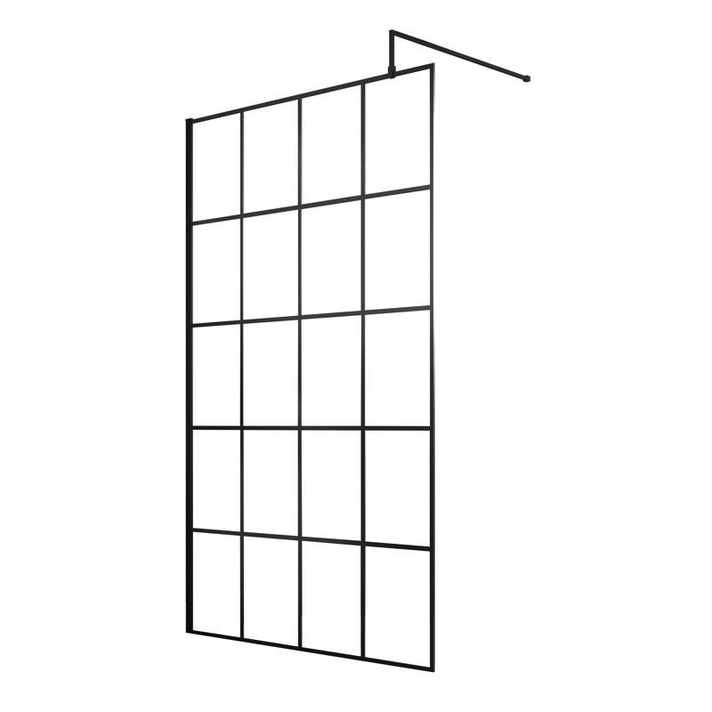 Framed Wet Room Glass Screens with Pattern Glass, 195cm H x 140cm W x 1.4cm D