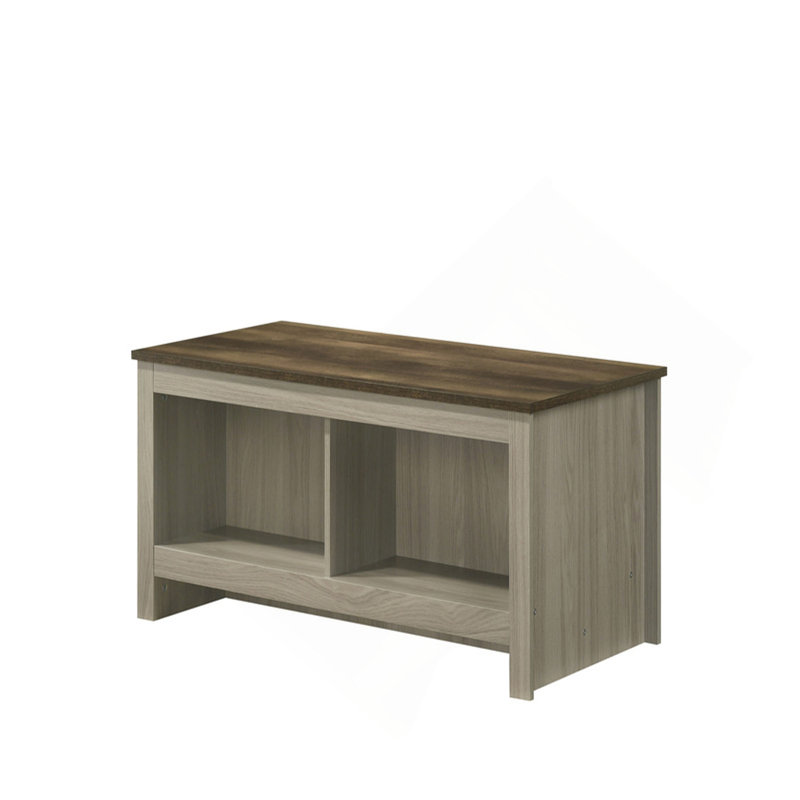 Table basse en chêne gris N 43 po avec tablettes ouvertes à l'avant et à l'arrière Nilda