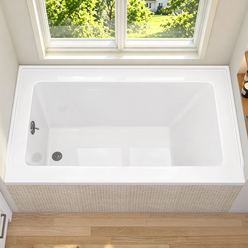 54 In. X 32 In. Acrylic Drop-In Bathtub Glossy White Rectangle Deep Soaking Bathroom Tub With Integrated Left Drain Hole for 3 Wall Installation