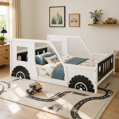 Full Size Classic Car-Shaped Platform Bed With Wheels
