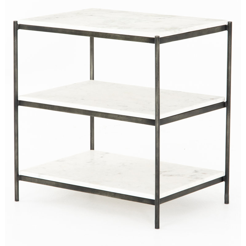 25'' W Metal Nightstand, Hammered Grey/White