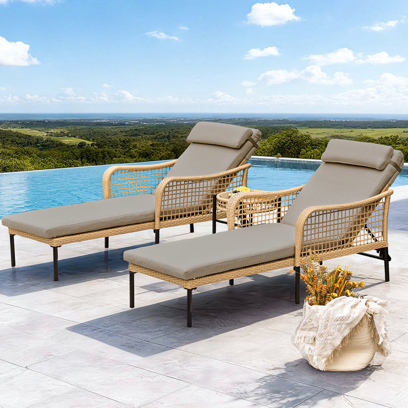 3-piece Aluminum Rattan Lounge Bed Set, Shale