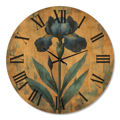 Regal Blue Iris II - Floral Round Wall Clock, Wood Print