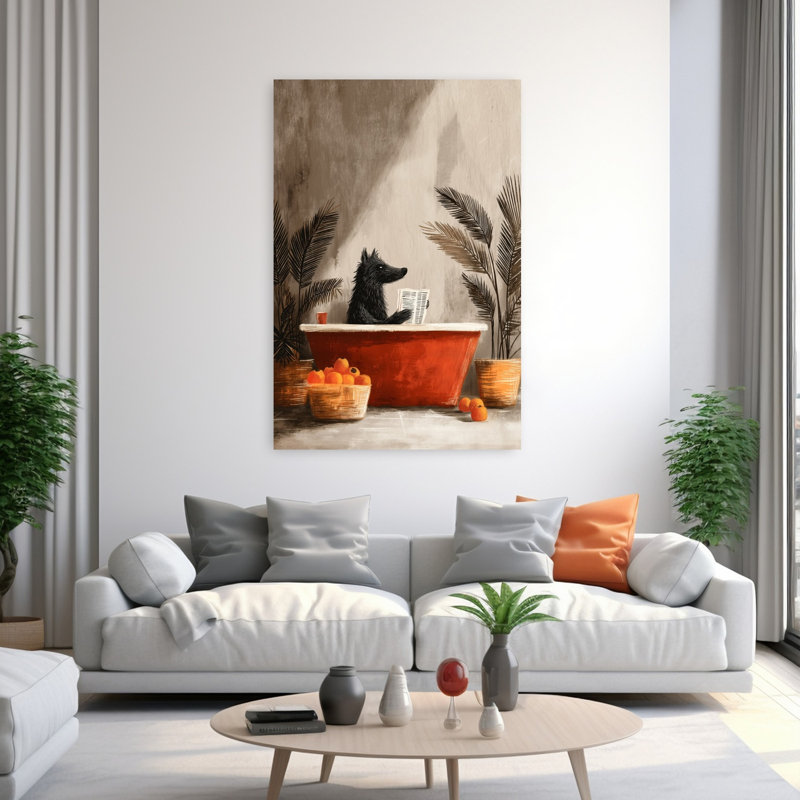 Wolf In Bathtube 4 1 Piece Wrapped Canvas Wall Art, 152.4 cm H x 101.6 cm W