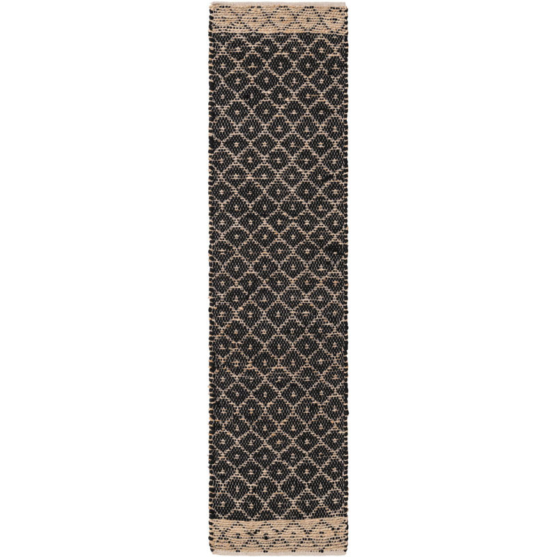 Tapis noir en jute / sisal tissé à plat à la main Asad, Tapis de couloir 2 pi 2 po x 8 pi