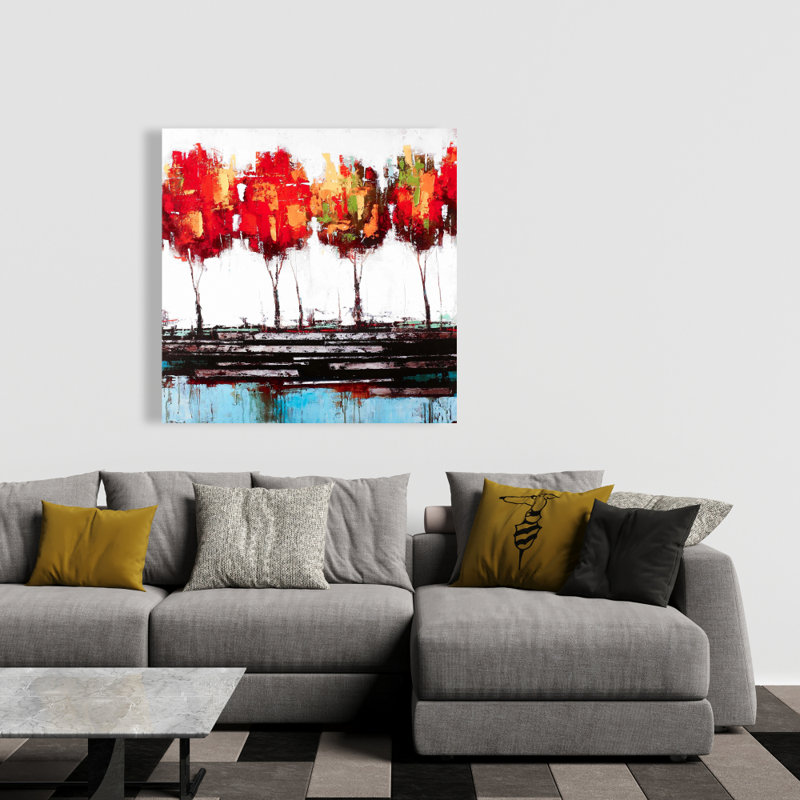 Abstrait arbres de style industriel - décor de toile de paysages modernes, H 36 po x l 36 po