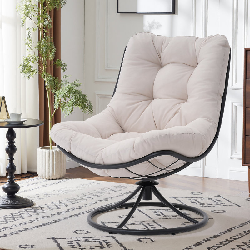 Chaise d'appoint pivotante avec coussin épais et moelleux, chaise de salon, Beige