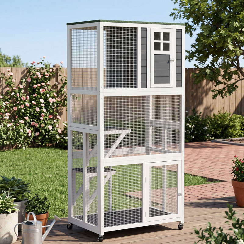 Enceinte d'extérieur pour chat 74 po avec roulettes 74 po, Catio d'extérieur, maisonnette d'extérieur avec capacité de poids élevée, maisonnette pour chaton