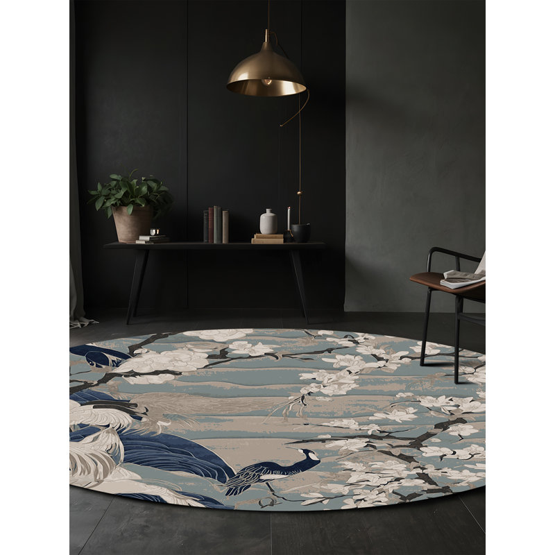 Machine Washable Gray Area Rug, Round 5'