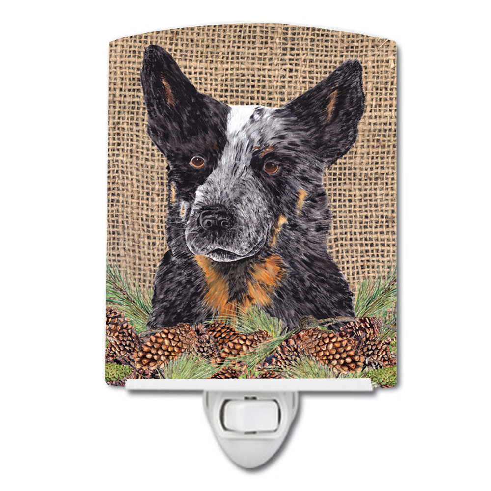 Australian Cattle Dog Faux Burlap and Pine Cones Ceramic Night Light Caroline's Treasures